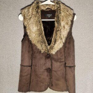 Tribal Faux Fur Faux Sued Vest Chocolate Brown